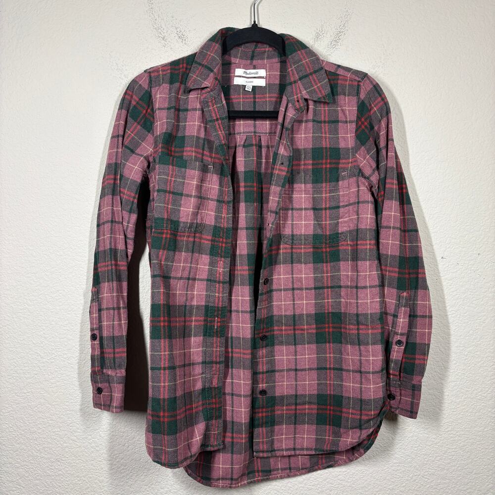 Madewell Womens Size XXS Classic Fit Flannel Button Up Shirt Purple Plaid Cotton - Picture 2 of 8